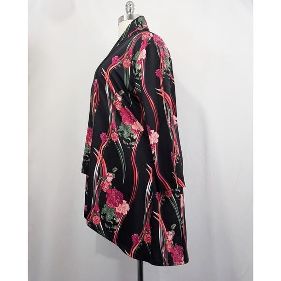 Vikki Vi Black Pink Floral Stripe Jacket Open Front Women's Size 1X - Picture 3 of 7